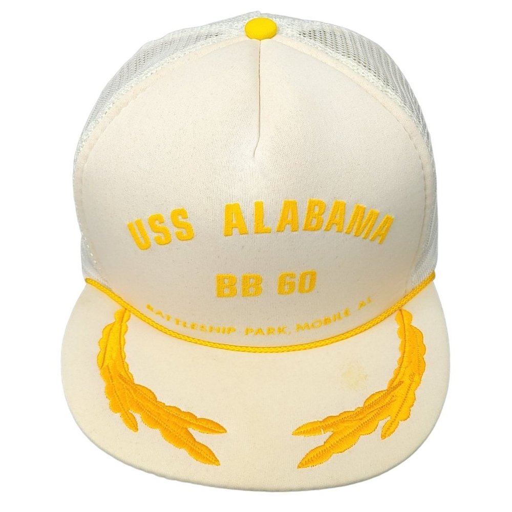 USS Alabama BB 60 Mesh Snapback Cap White Gold Leaves Foam Hat Scrambled Eggs